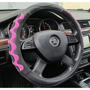 Műbőr kormányvédő 38cm fekete-pink 203-7P