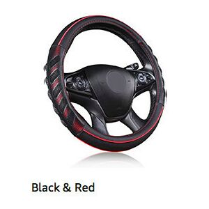 Valódi bőr kormányvédő 38cm fekete-piros