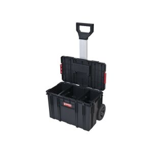 QBRICK System Two gurulós szerszámosláda teleszkópos fogantyúval, nyitott állapotban, rekeszekkel - Qbrick System