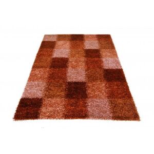 Schräge Ansicht des Bakero Shaggy Mali Dori 113 Terra Teppichs auf weißem Hintergrund - Innenarchitektur