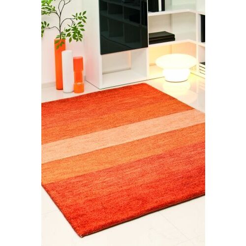 Bakero Baku csíkos terra szőnyeg, 70x140 cm, narancssárga csíkos gyapjú szőnyeg