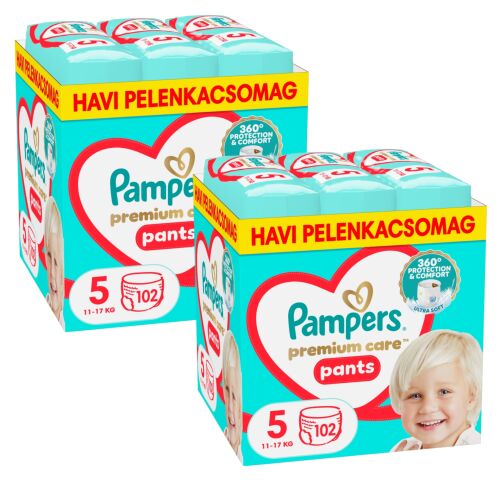 Două pachete de Pampers Premium Care Pants Junior Mărimea 5 (11-17kg) - 204 bucăți