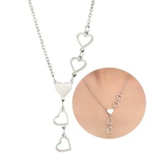 Elegáns szívű ezüst hosszú nyaklánc sebészeti acélból