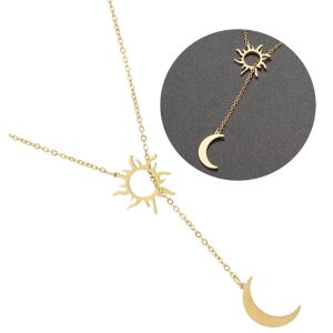 Hosszú nyaklánc 316L arany sebészeti acélból nap-hold motívummal, hossza 60 cm