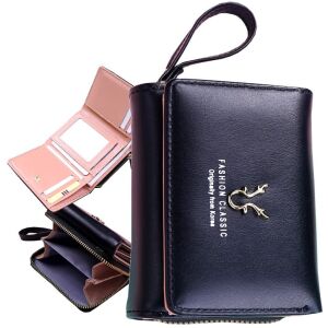 Női pénztárca Pom Pommal, fekete, környezetbarát műbőr, 11x9x3,5 cm