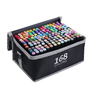 Set 168 markere cu vârf dublu în husă de transport - Markere