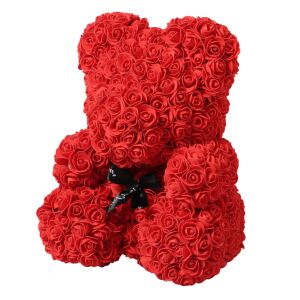 PROMERCO Piros rózsa maci masnival, 25 cm, kézzel készített ajándék - Ajándék ötlet Valentin-napra