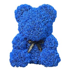 PROMERCO Kék Rózsás Maci Masnival, 25cm, Kézzel Készített Ajándék - Ajándék ötlet Valentin-napra