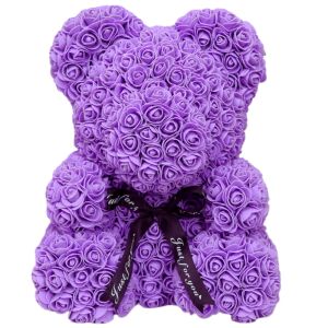 PROMERCO Lila rózsa maci szalaggal, 25 cm, kézzel készített ajándék - Ajándék ötlet Valentin-napra