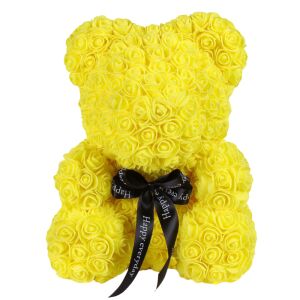 PROMERCO Sárga rózsa maci masnival, 25cm kézzel készített ajándék - Ajándék ötlet Valentin-napra