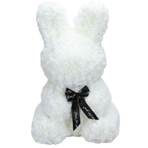 Habrózsa fehér rózsa nyuszi masnival, 45 cm, Promerco - Ajándék ötlet Valentin-napra