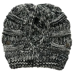 Pferdeschwanz-Wintermütze schwarz/weiß 135892299