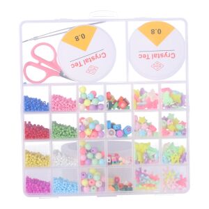 Set DIY de mărgele cu mărgele colorate, șnur elastic, foarfece și ac - Perle, mărgele