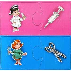 Spinki Zawody piese puzzle care arată o asistentă cu seringă și un coafor cu foarfece - Puzzle 3D & Puzzle cu burete