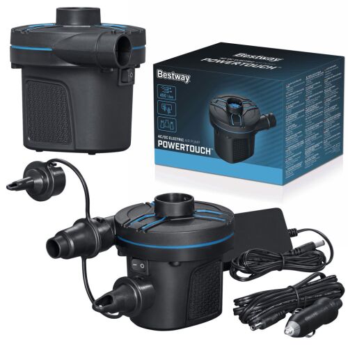 Bestway PowerTouch electric pump with box and accessories collage