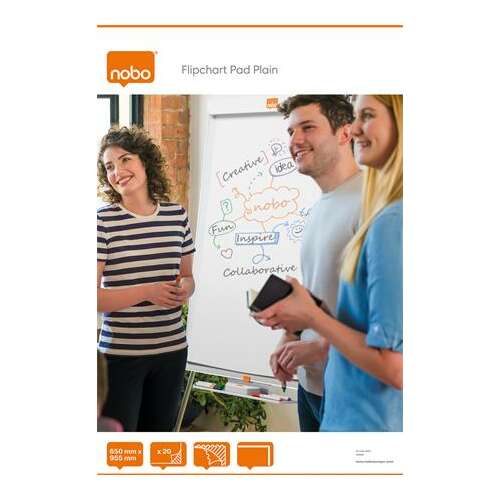 Nobo Flipchart Pad Plain, 20 listova, 650x955mm, bijeli papir, za sastanke, prezentacije, brainstorming