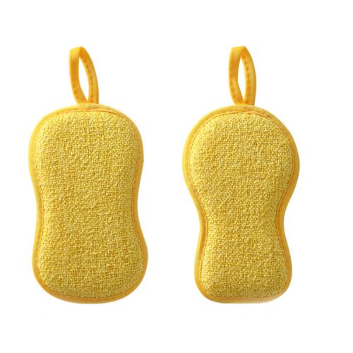 Két sárga konyhai tisztítószivacs akasztóval