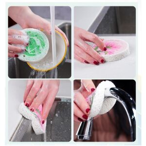 Špongia z drevnej buničiny pri používaní: Koláž na umývanie riadu - Umývanie riadu