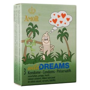 Amor Wild Dreams prezervative, 3 bucăți, culoare naturală, nervurate, lubrifiate - Frumusețe și sănătate