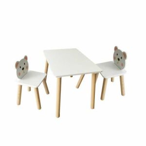 Jak nowy - drewniany stolik dziecięcy Pepita z krzesełkami - Teddy #biało-brązowy