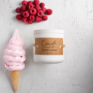 Lumanare parfumata handmade din ceara naturala de soia 100%, aroma Inghetata cu zmeura, Recipient ceramic alb, 150 g 118916855 - Odorizante de camera