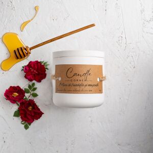 Ръчно изработена ароматна свещ от 100% натурален соев восък, розов мед и аромат на здравец, керамичен съд, 150 гр. 118916893 - Освежител за въздух