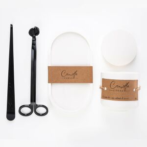 Комплект ароматна свещ Salted Caramel, свещник, елегантен аксесоар за гасене на свещта и ножица за рязане на фитила на свещта 118917559 - Освежител за въздух