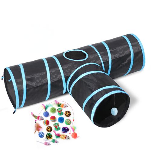 Játszóalagút készlet macskáknak, 80x30x25, 4 kijárattal, összecsukható, interaktív, kék, PROMERCO® 118912380