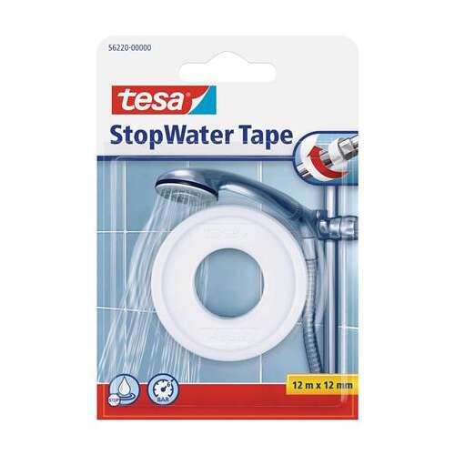 tesa StopWater Tape, 12 mm x 12 m, biały, taśma uszczelniająca do rur wodnych, taśma do instalacji wodnych
