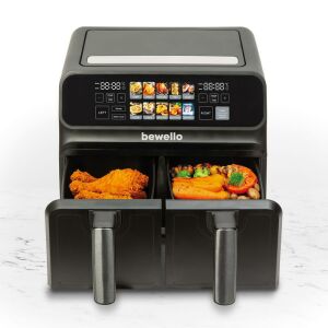 Olaj nélküli fritőz - XXL - 230V - 2200W - dupla kosár, színes érintőkijelző - 4+4 L 134806354 - Bewello