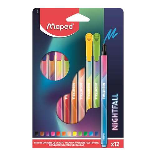MAPED Filctoll készlet, 2,5 mm, kimosható, MAPED "Nightfall", 12 különböző szín