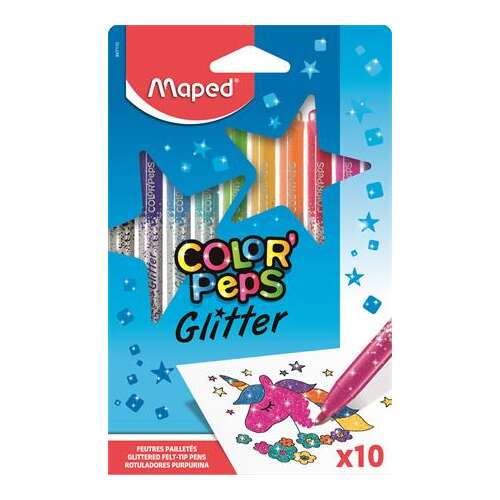 MAPED Set de pixuri cu vârf de fetru, 2,8 mm, cu sclipici, MAPED "Color`Peps Glitter", 10 culori diferite