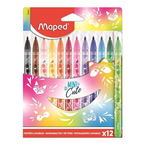 MAPED Set de pixuri cu vârf de fetru, 2,8 mm, lavabile, MAPED "Mini Cute", 12 culori diferite