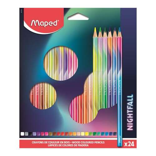 MAPED Színes ceruza készlet, háromszögletű, MAPED "Nightfall", 24 különböző szín