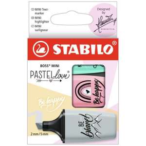 STABILO BOSS MINI Pastel Love highlighter set, 3 colors, designed by Hannah Rabenstein - STABILO