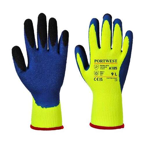 Ochranné rukavice, latexové, veľkosť XL "Duo-Therm", žlto-modré