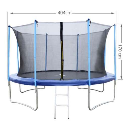 Trampolina Malatec, 404cm, niebieska i czarna, z siatką bezpieczeństwa i drabiną