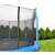 Trampolina Malatec, 404cm, niebieska i czarna, z siatką bezpieczeństwa, zbliżenie siatki i słupka