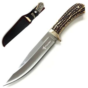 FOXTER® vadászkés agancsos hatású nyéllel, rozsdamentes acél penge, fekete tok, 30 cm - Vadászat