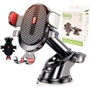 Teleszkópos autós tartó telefonhoz, fekete, gumi tapadókoronggal és 360°-os forgatással