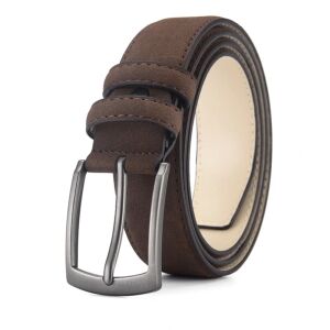 Camerazar Pánsky opasok z hnedej semišovej ekokože s kovovou retro prackou, 125 cm 119033044 - Móda&obliekanie