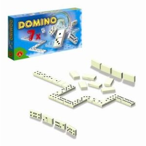 Sada hier Alexander Domino 7x s kockami domina usporiadanými na bielom pozadí - Dominá, šachy