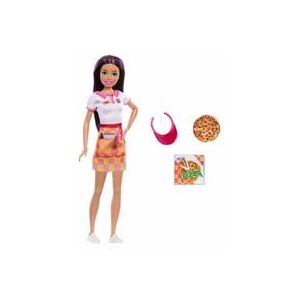 Barbie Pizza-Lieferpuppe, eine Mädchenpuppe mit rosa Hut und weißem Shirt mit Pizza-Logo, die eine Pizza und einen Pizzakarton hält - Mattel