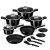 Berlinger Haus Black Vantage 15 piece cookware set, featuring pots, pans, lids, and utensils
