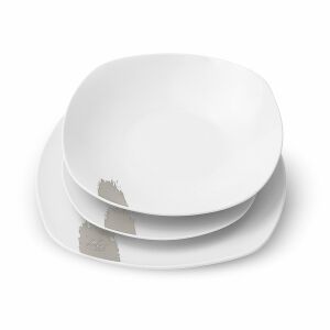 Set de vesela Berlinger Haus Sahara 18 piese, farfurii din porțelan alb cu design cu pensula gri - Serviciu de cină