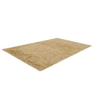 Schräge Ansicht des Bakero Shaggy Wollteppichs 140x200 cm in Hellbraun - Innenarchitektur