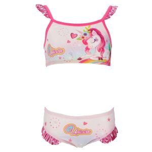 Zestaw bikini z jednorożcem dla dziewczynek, różowe obszycie, rozmiar 5-6 lat - Stroje kąpielowe dla dzieci