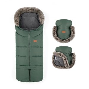 PETITE&amp;MARS Téli szett Arctic 4in1 bundazsák + kézmelegítő kesztyű babakocsira Furry Veritable Khaki