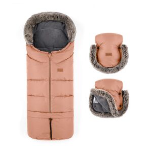 PETITE&amp;MARS Téli szett Arctic 4in1 bundazsák + kézmelegítő kesztyű babakocsira Furry Pastel Peach