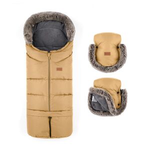 PETITE&amp;MARS Téli szett Arctic 4in1 bundazsák + kézmelegítő kesztyű babakocsira Furry Elegant Caramel